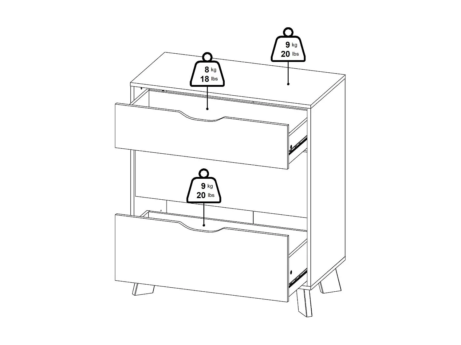 Drinco ladekast, Multifunctionele ladekast, Slaapkamerdressoir, Kast met laden, 79x40 h92 cm, Eiken en Wit