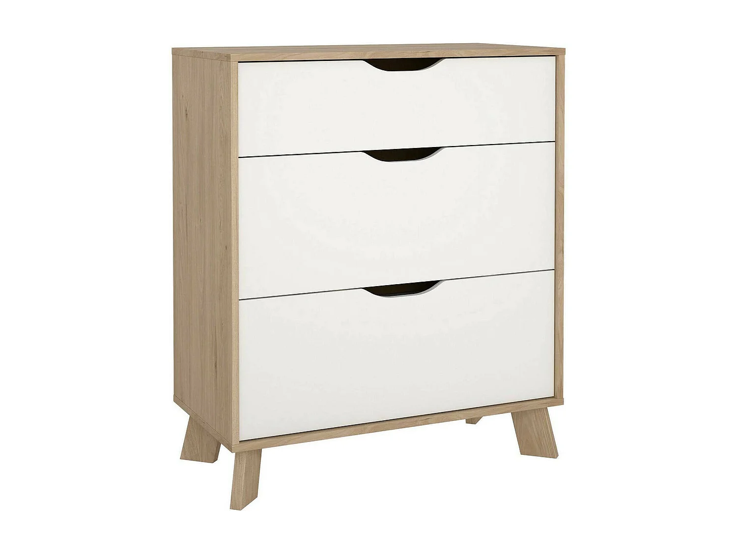 Commode Drinco, Commode polyvalente, Commode de chambre, Meuble avec tiroirs, 79x40 h92 cm, Chêne clair et Blanc