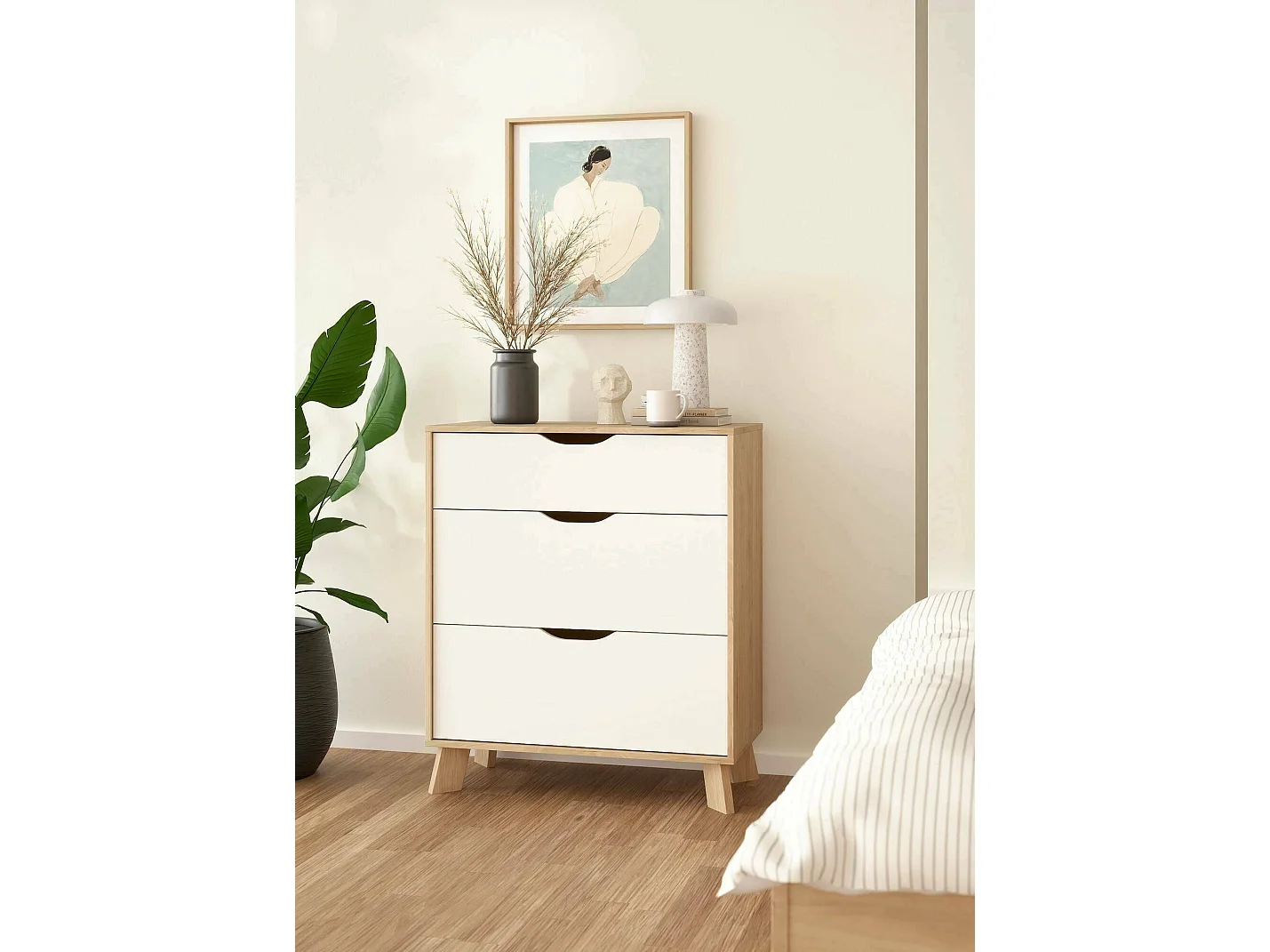 Cómoda Drinco, Cómoda multiusos, Cómoda de quarto, Armário com gavetas, 79x40 h92 cm, Carvalho e Branco