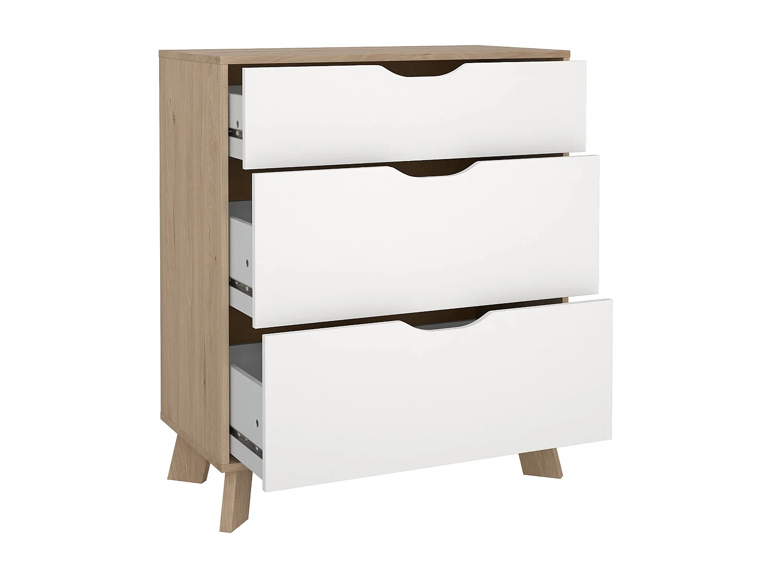 Commode Drinco, Commode polyvalente, Commode de chambre, Meuble avec tiroirs, 79x40 h92 cm, Chêne clair et Blanc