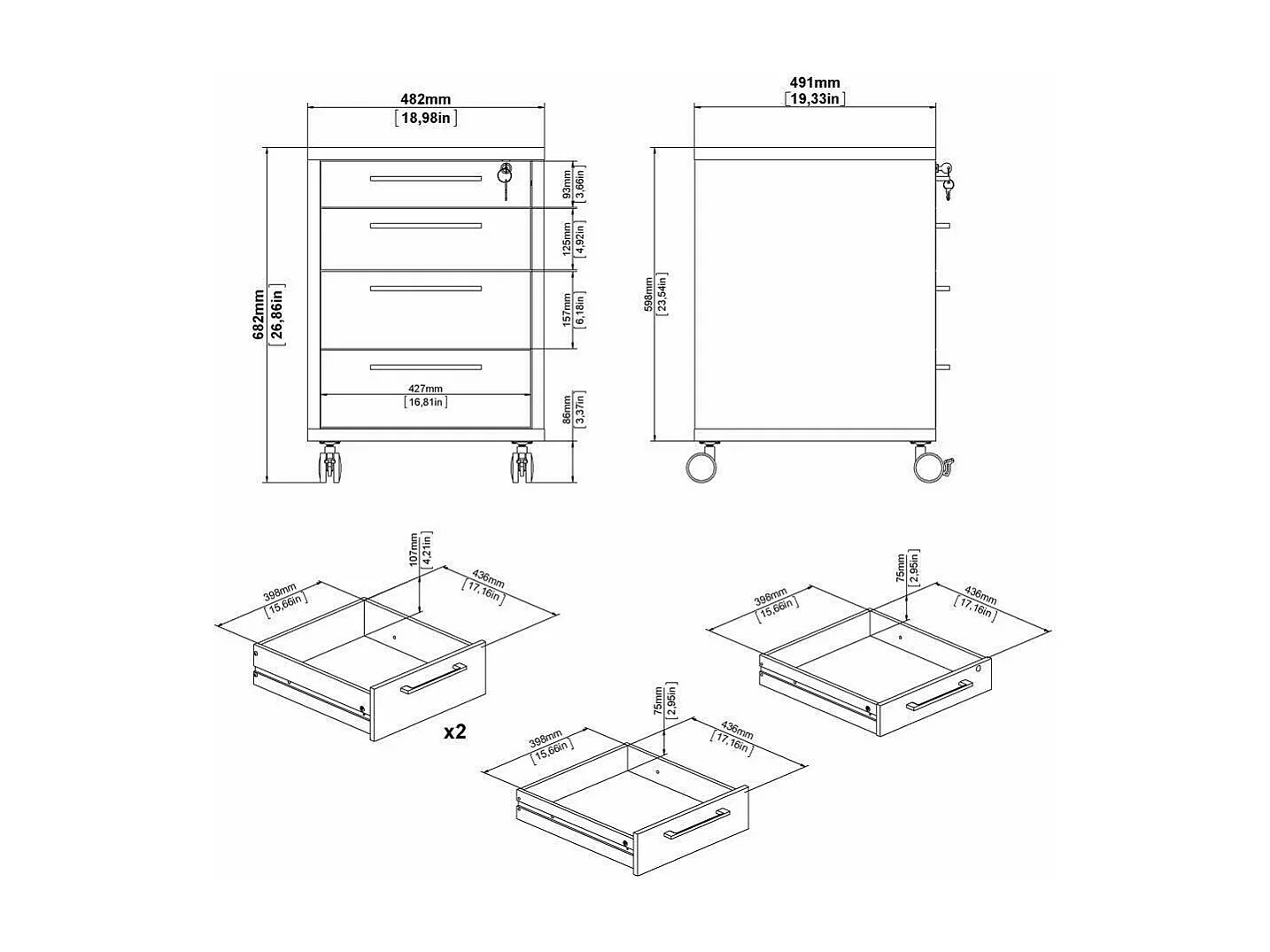 Dromer ladekast, Multifunctionele ladekast, Slaapkamerdressoir, Kast met laden, 49x48 h68 cm, Eiken