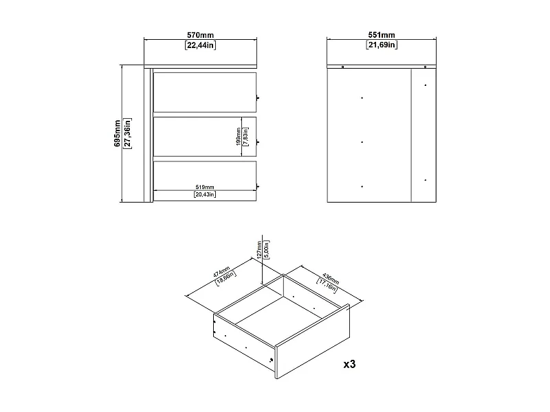 Cajonera Droncol, Cómoda multiusos, Cómoda de dormitorio, Gabinete con cajones, 57x55 h70 cm, Blanco
