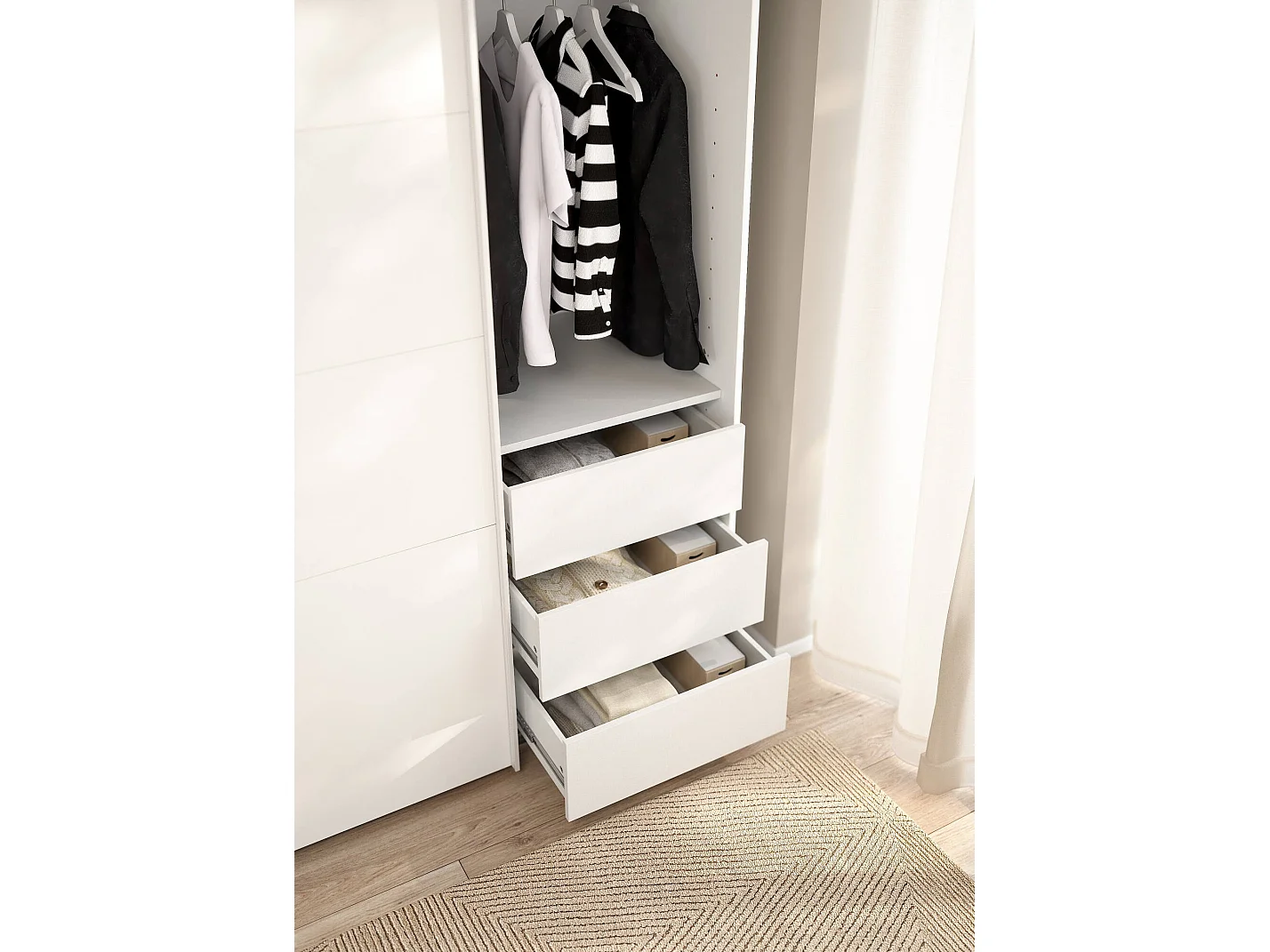 Droncol ladekast, Multifunctionele ladekast, Slaapkamerdressoir, Kast met laden, 57x55 h70 cm, Wit