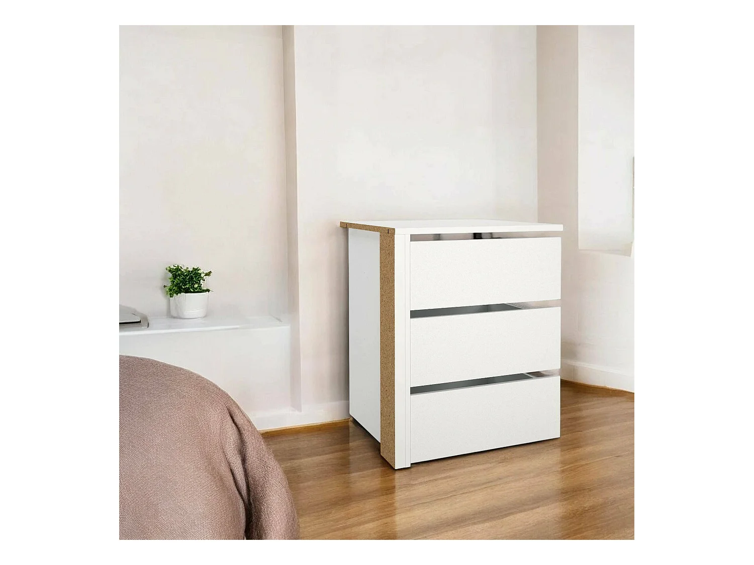 Commode Droncol, Commode polyvalente, Commode de chambre, Meuble avec tiroirs, 57x55 h70 cm, Blanc