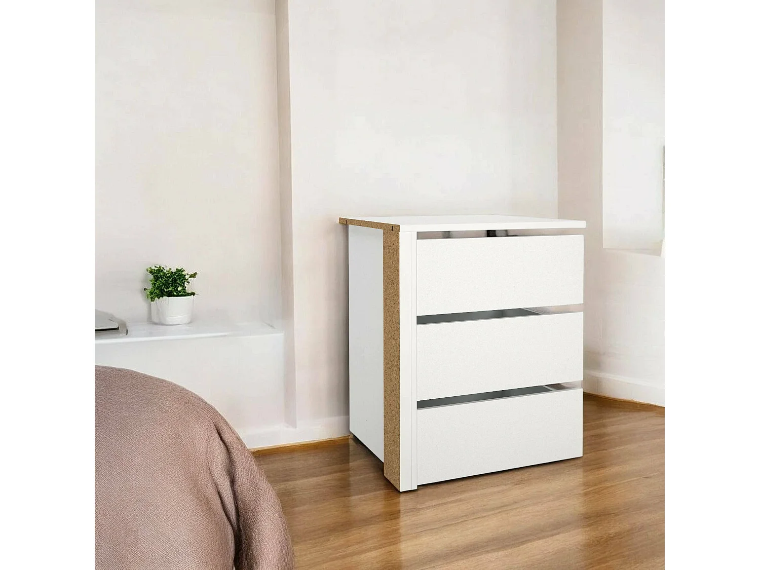 Cómoda Droncol, Cómoda multiusos, Cómoda de quarto, Armário com gavetas, 57x55 h70 cm, Branco