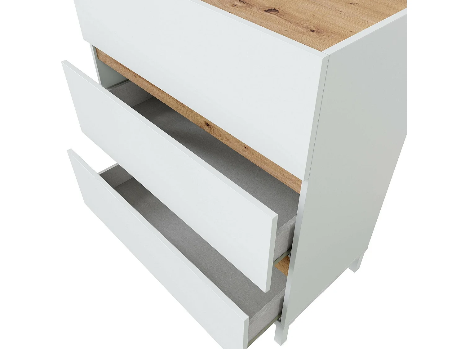 Kommode Dzenon, Mehrzweckkommode, Schlafzimmerkommode, Schrank mit Schubladen, 79x41 h91 cm, Weiß und Knoteneiche