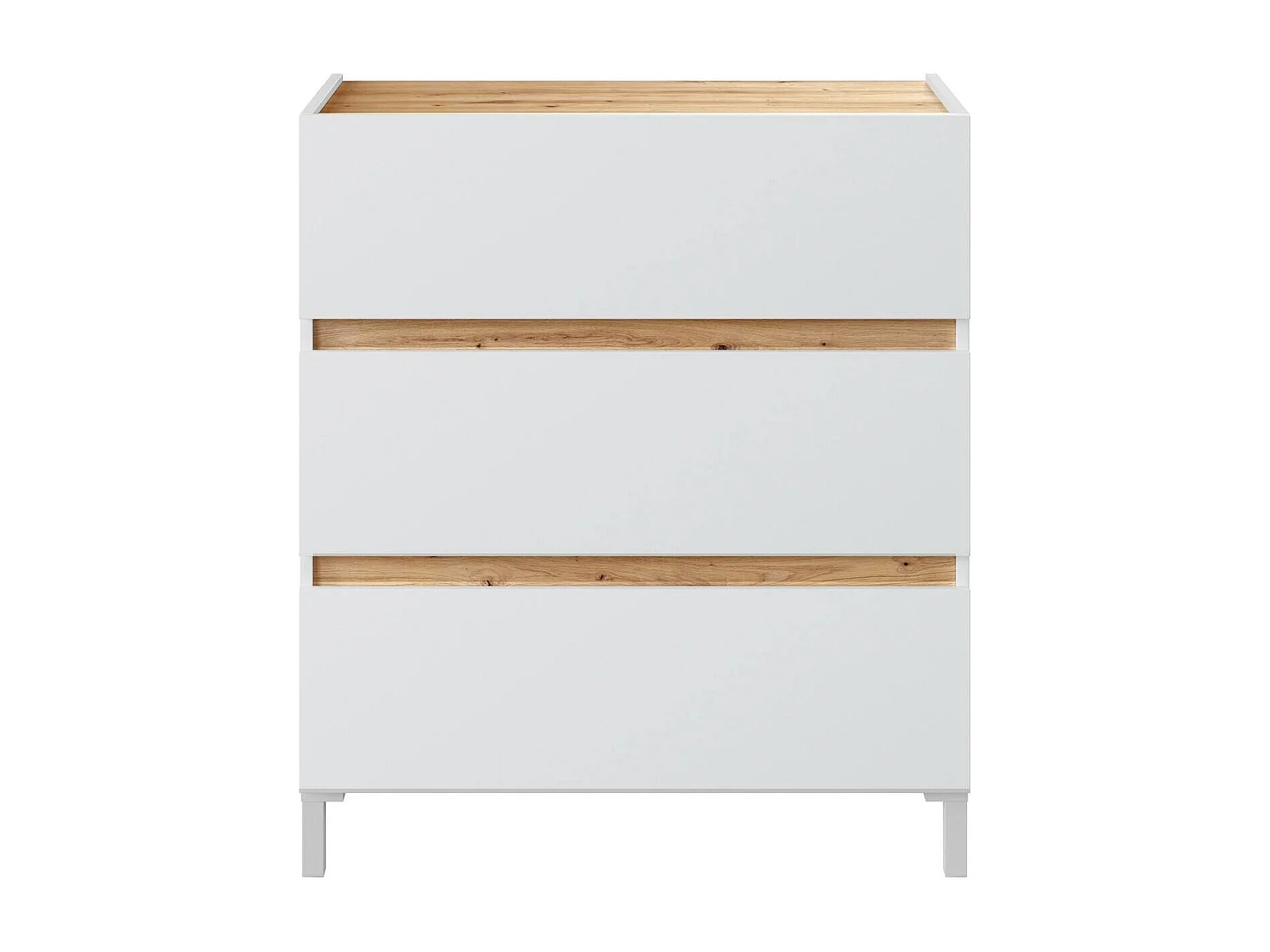 Kommode Dzenon, Mehrzweckkommode, Schlafzimmerkommode, Schrank mit Schubladen, 79x41 h91 cm, Weiß und Knoteneiche