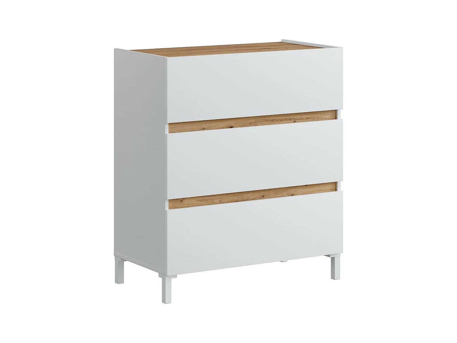 Commode Dzenon, Commode polyvalente, Commode de chambre, Meuble avec tiroirs, 79x41 h91 cm, Blanc et n?uds de chêne clair