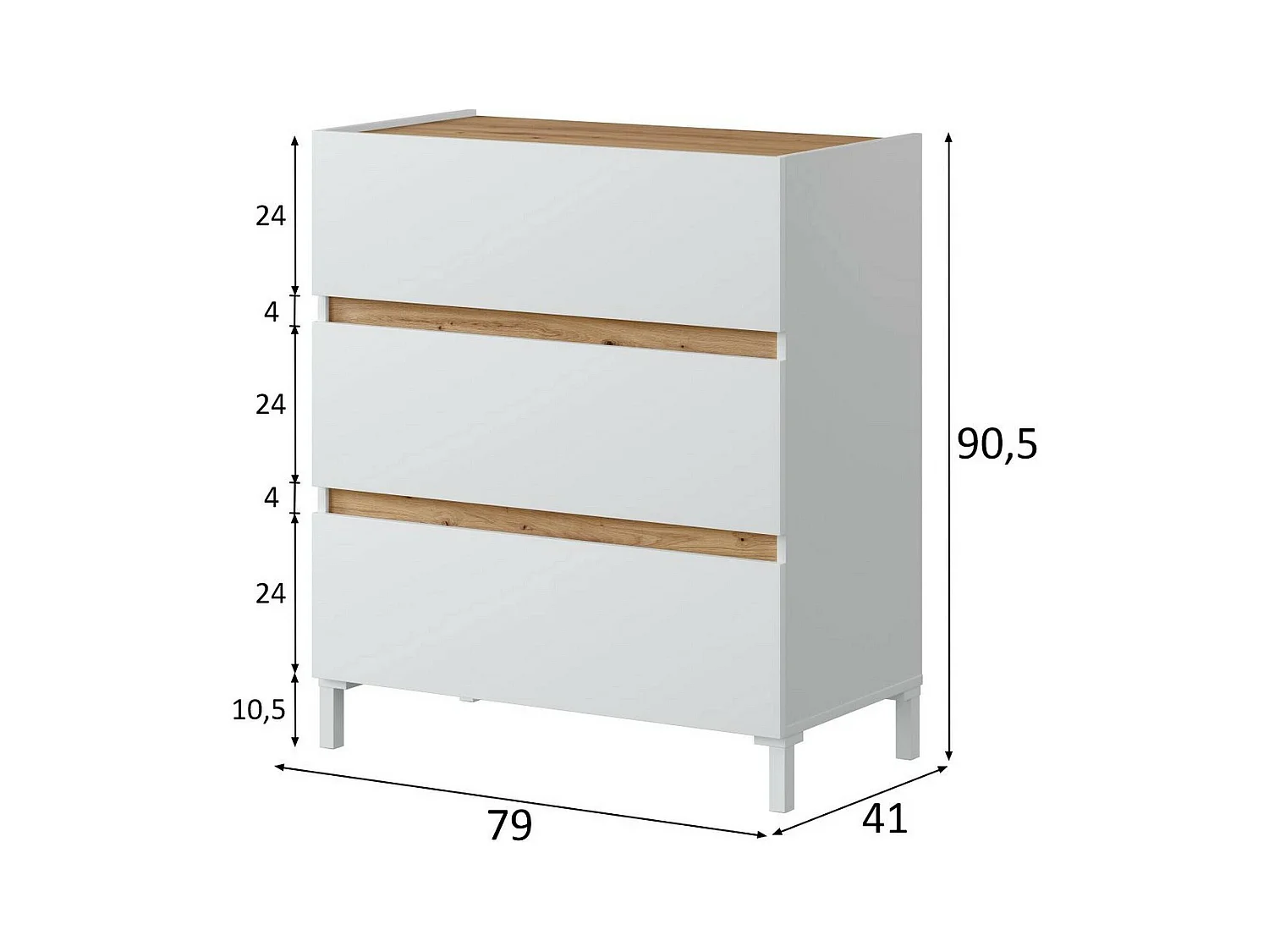 Dmora - Cassettiera Teddy, 79x41 h91 cm, Bianco e Rovere Nodi