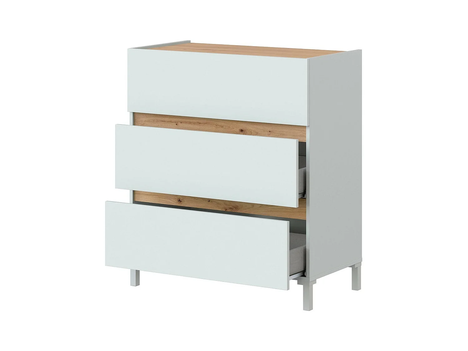 Dmora - Cassettiera Teddy, 79x41 h91 cm, Bianco e Rovere Nodi