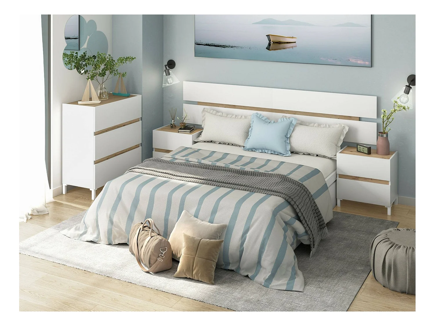 Dmora - Cassettiera Teddy, 79x41 h91 cm, Bianco e Rovere Nodi