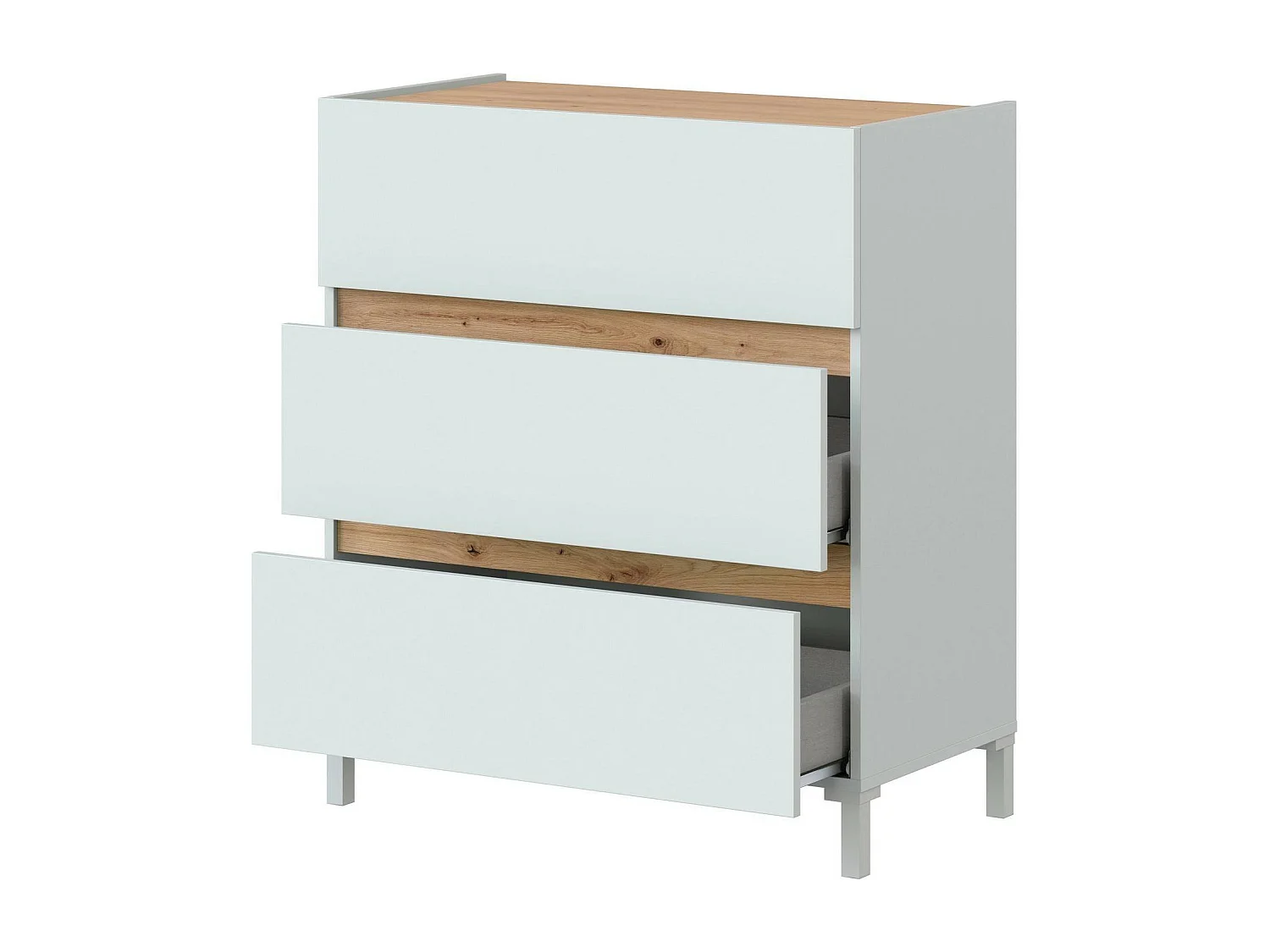 Commode Dzenon, Commode polyvalente, Commode de chambre, Meuble avec tiroirs, 79x41 h91 cm, Blanc et n?uds de chêne clair