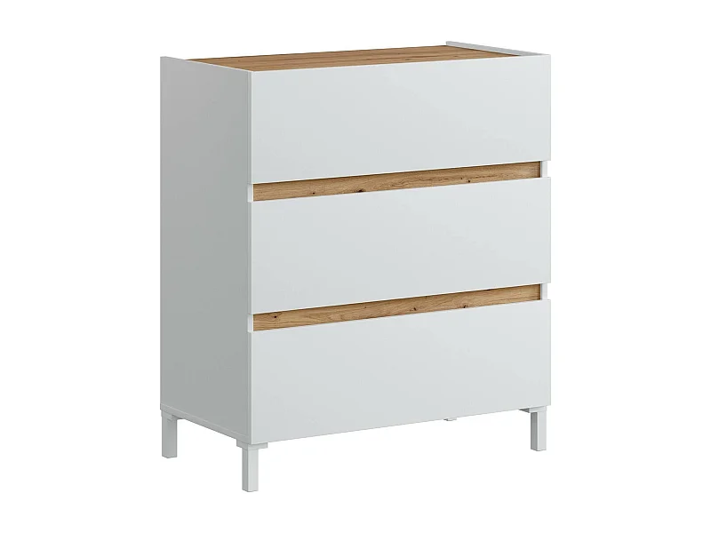 Dzenon ladekast, Multifunctionele ladekast, Slaapkamerladekast, Kast met lades, 79x41 h91 cm, Wit en Knot Oak