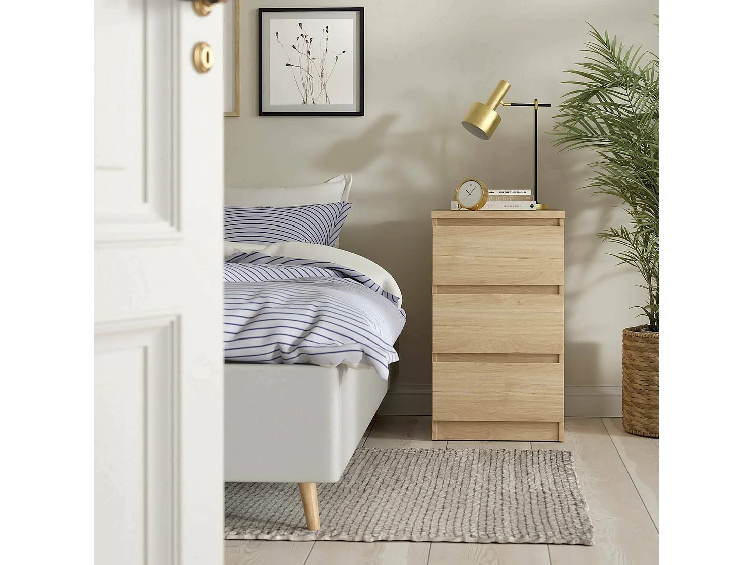Commode Drepett, Commode polyvalente, Commode de chambre, Meuble avec tiroirs, 50x40 h70 cm, Chêne clair