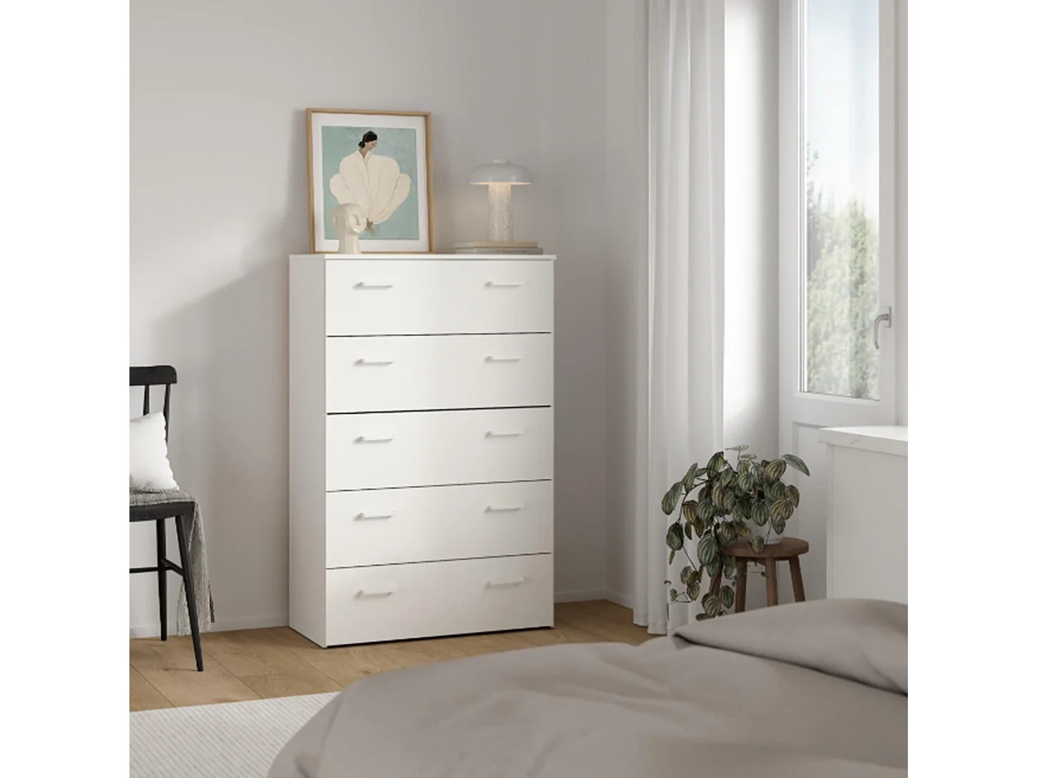Commode Driner, Commode polyvalente, Commode de chambre, Meuble avec tiroirs, 74x36 h114 cm, Blanc