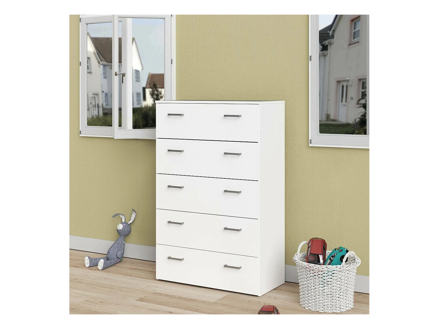 Commode Driner, Commode polyvalente, Commode de chambre, Meuble avec tiroirs, 74x36 h114 cm, Blanc