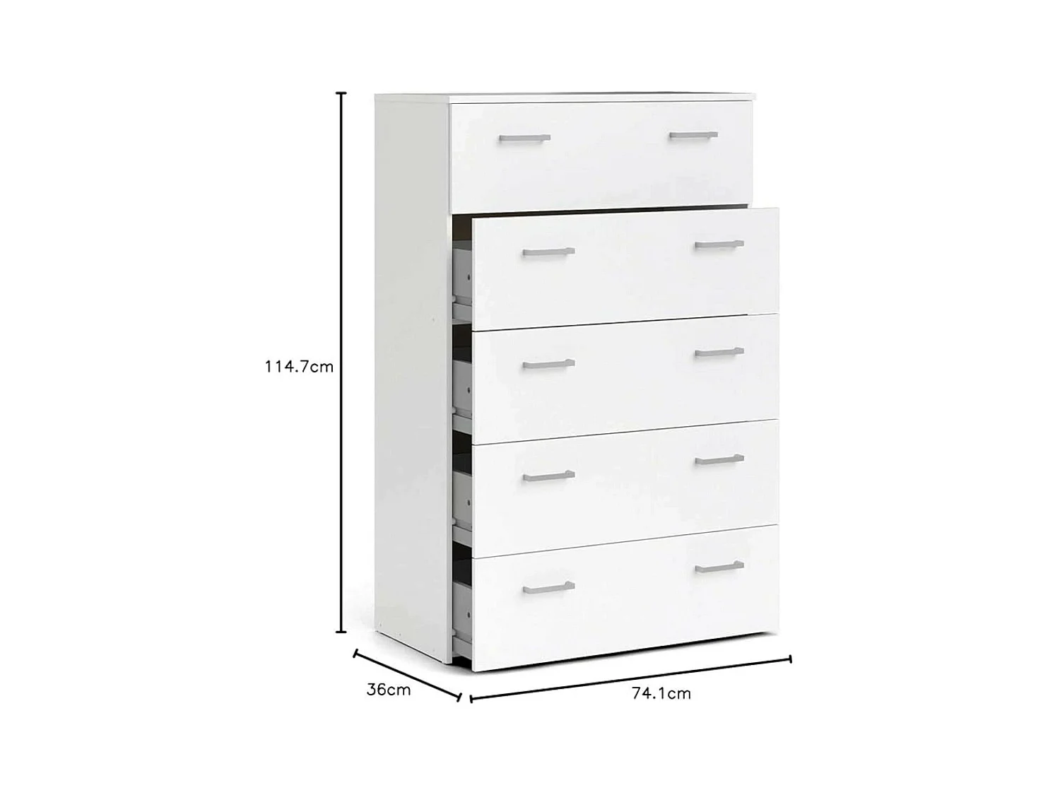 Commode Driner, Commode polyvalente, Commode de chambre, Meuble avec tiroirs, 74x36 h114 cm, Blanc