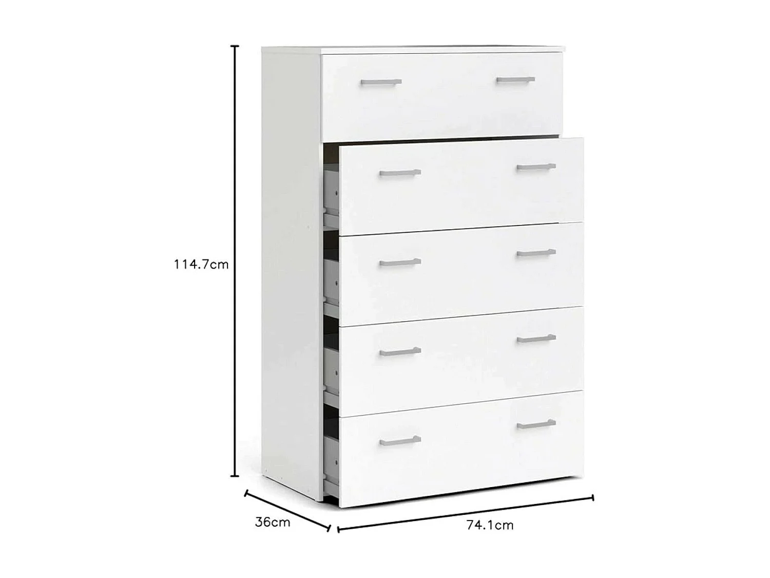 Commode Driner, Commode polyvalente, Commode de chambre, Meuble avec tiroirs, 74x36 h114 cm, Blanc