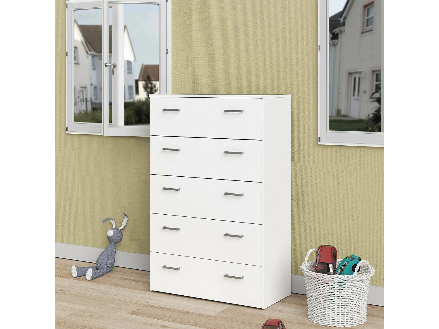 Commode Driner, Commode polyvalente, Commode de chambre, Meuble avec tiroirs, 74x36 h114 cm, Blanc