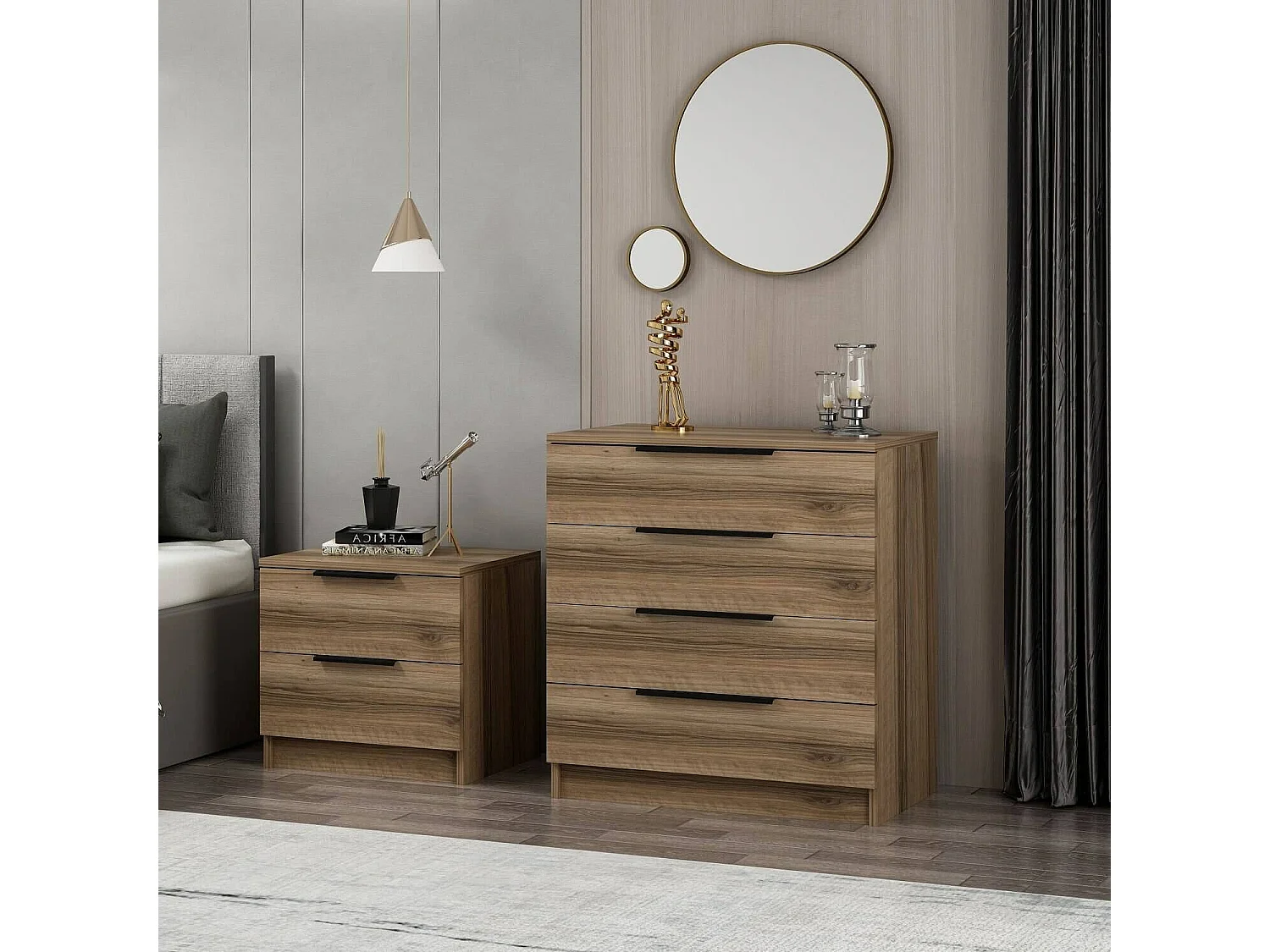 Commode Drouli, Commode polyvalente, Commode de chambre, Meuble avec tiroirs, 73x42 h77 cm, Noyer