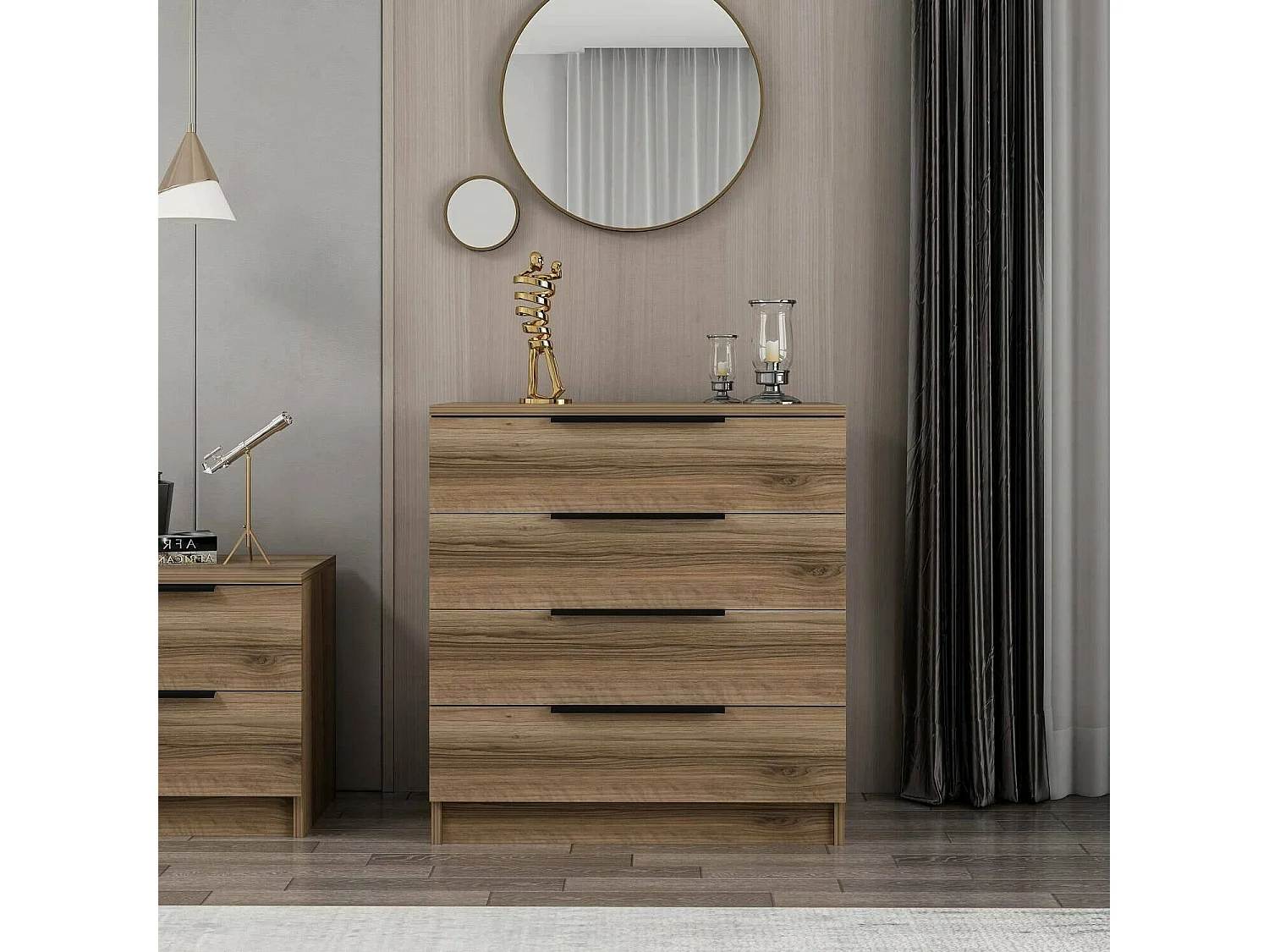 Drouli ladekast, Multifunctionele ladekast, Slaapkamer ladekast, Kast met lades, 73x42 h77 cm, Walnoot