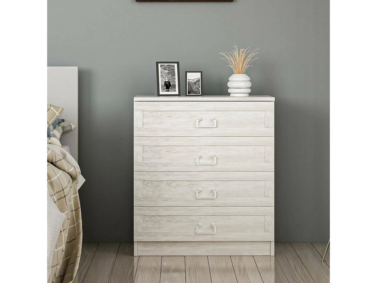 Cajonera Dsvinda, Cómoda multiusos, Cómoda de dormitorio, Gabinete con cajones, 72x77 h42 cm, Blanco