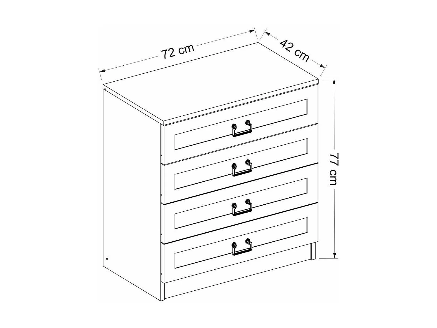 Cajonera Dsvinda, Cómoda multiusos, Cómoda de dormitorio, Gabinete con cajones, 72x77 h42 cm, Blanco
