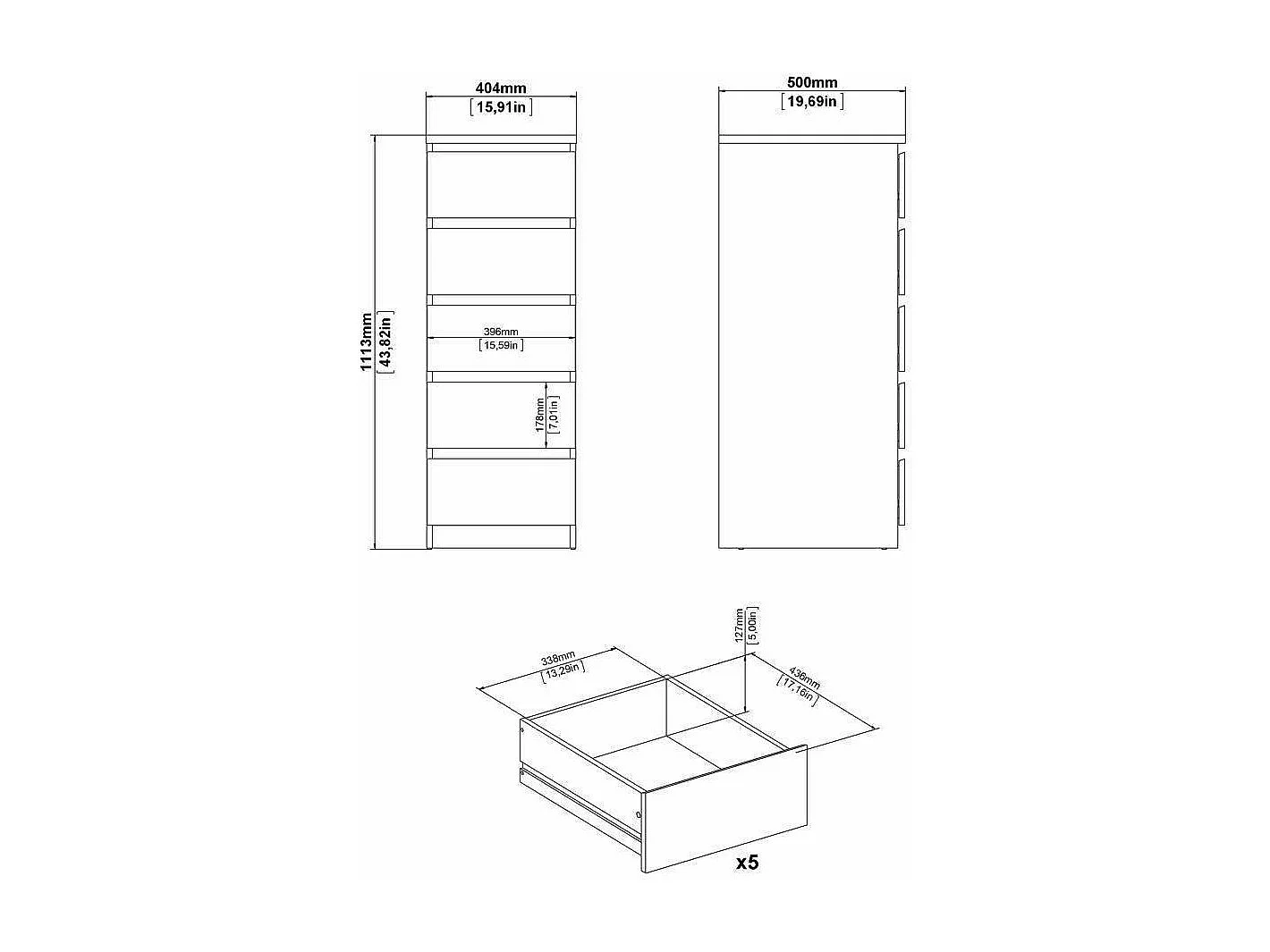 Commode Drobott, Commode polyvalente, Commode de chambre, Meuble avec tiroirs, 50x40 h111 cm, Blanc