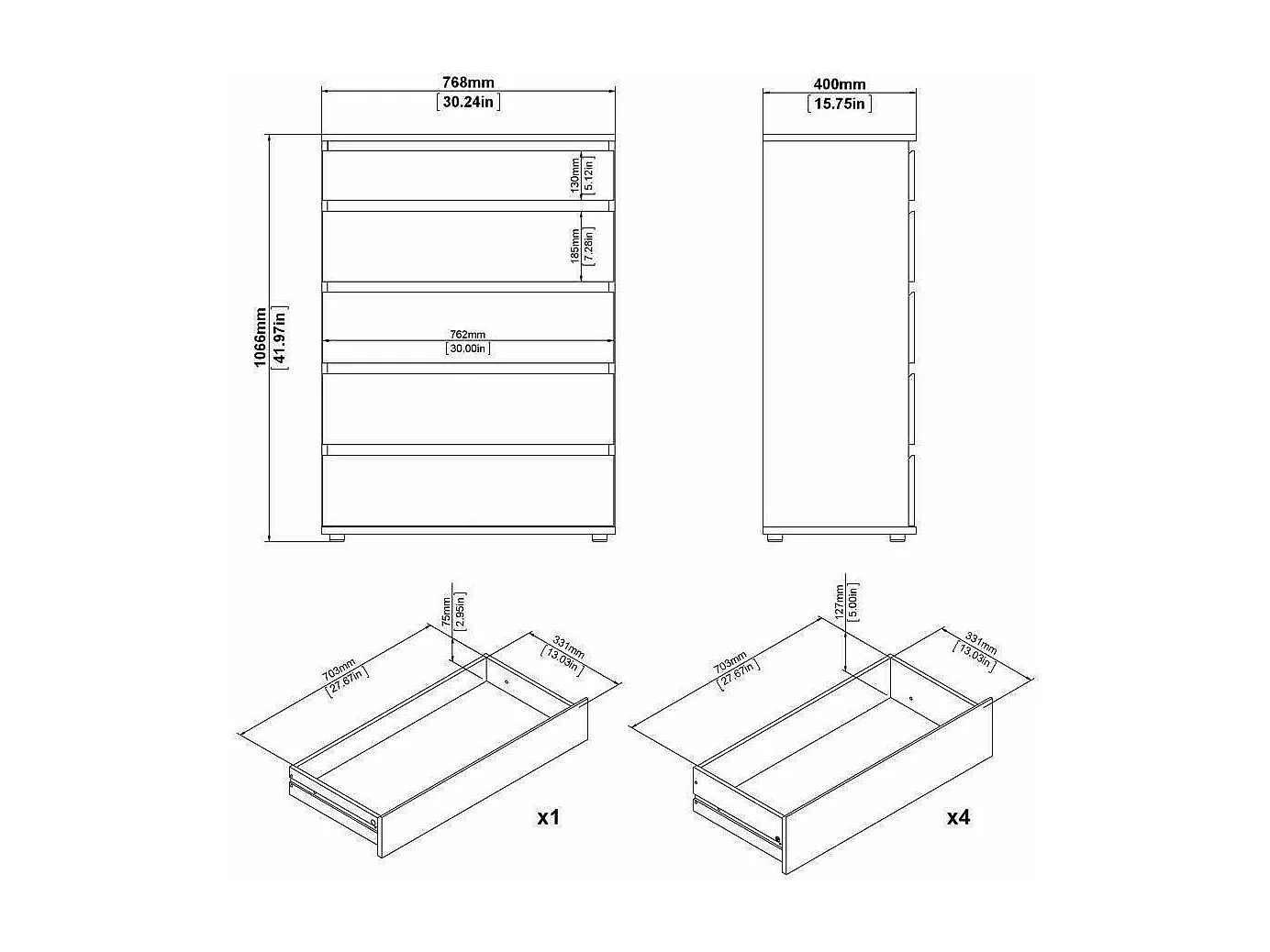 Commode Dricc, Commode polyvalente, Commode de chambre, Meuble avec tiroirs, 77x40 h107 cm, Blanc