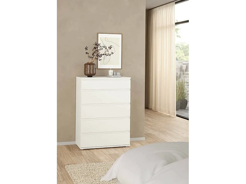 Commode Dricc, Commode polyvalente, Commode de chambre, Meuble avec tiroirs, 77x40 h107 cm, Blanc