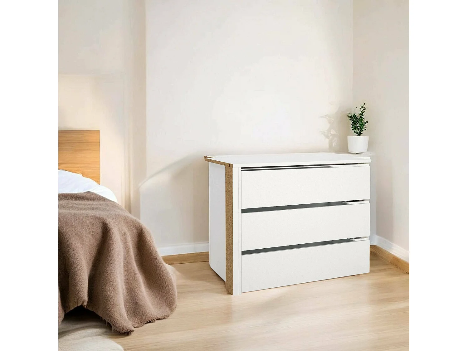 Commode Drognon, Commode polyvalente, Commode de chambre, Meuble avec tiroirs, 87x55 h70 cm, Blanc