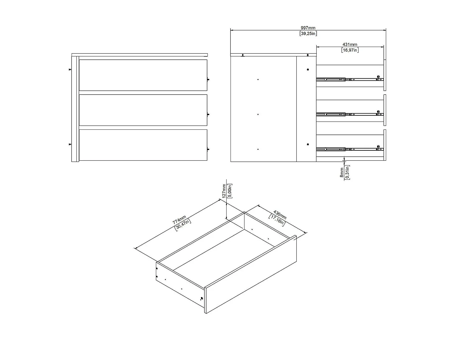 Commode Drognon, Commode polyvalente, Commode de chambre, Meuble avec tiroirs, 87x55 h70 cm, Blanc