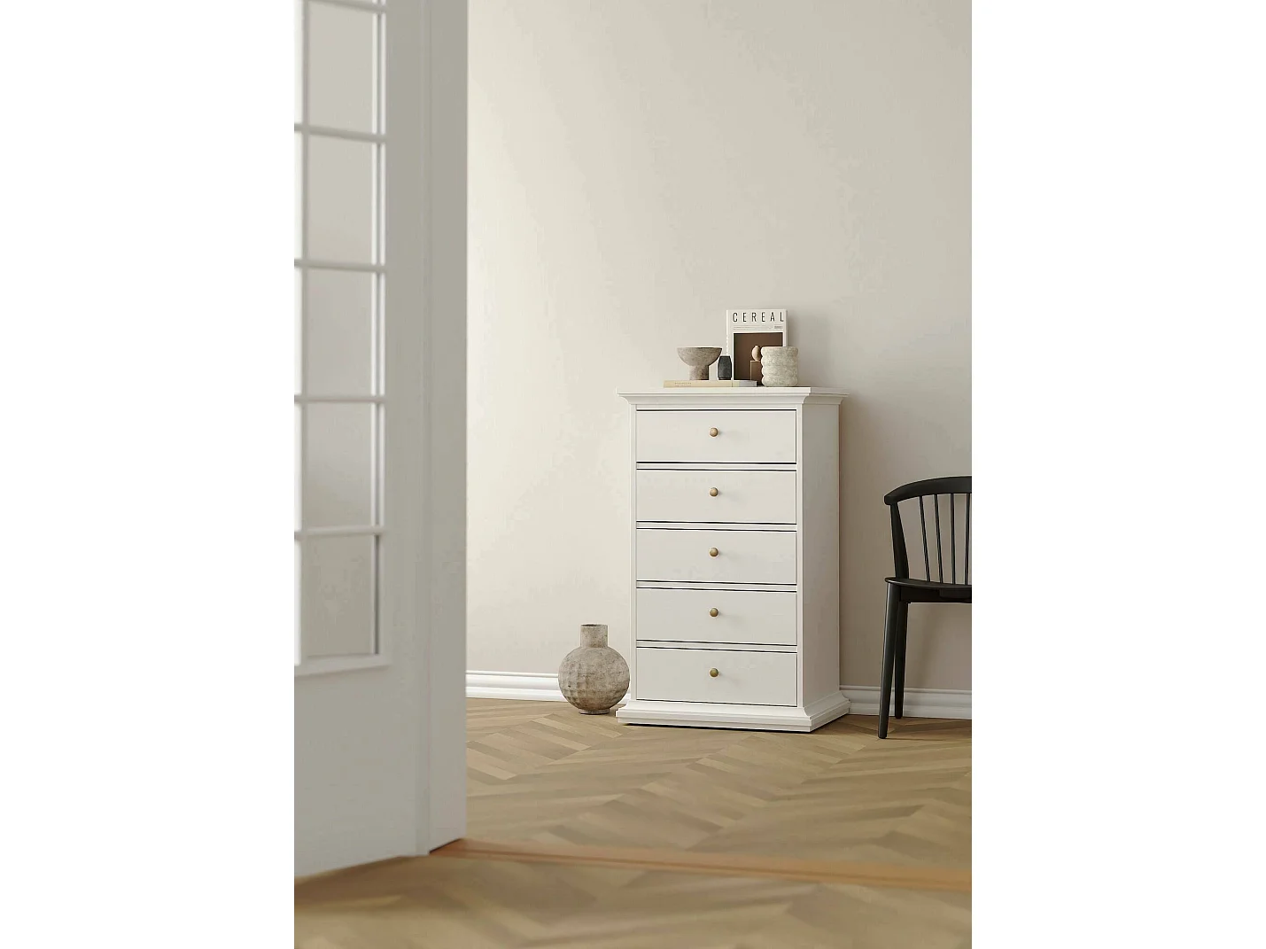 Commode Dricci, Commode polyvalente, Commode de chambre, Meuble avec tiroirs, 63x49 h105 cm, Blanc