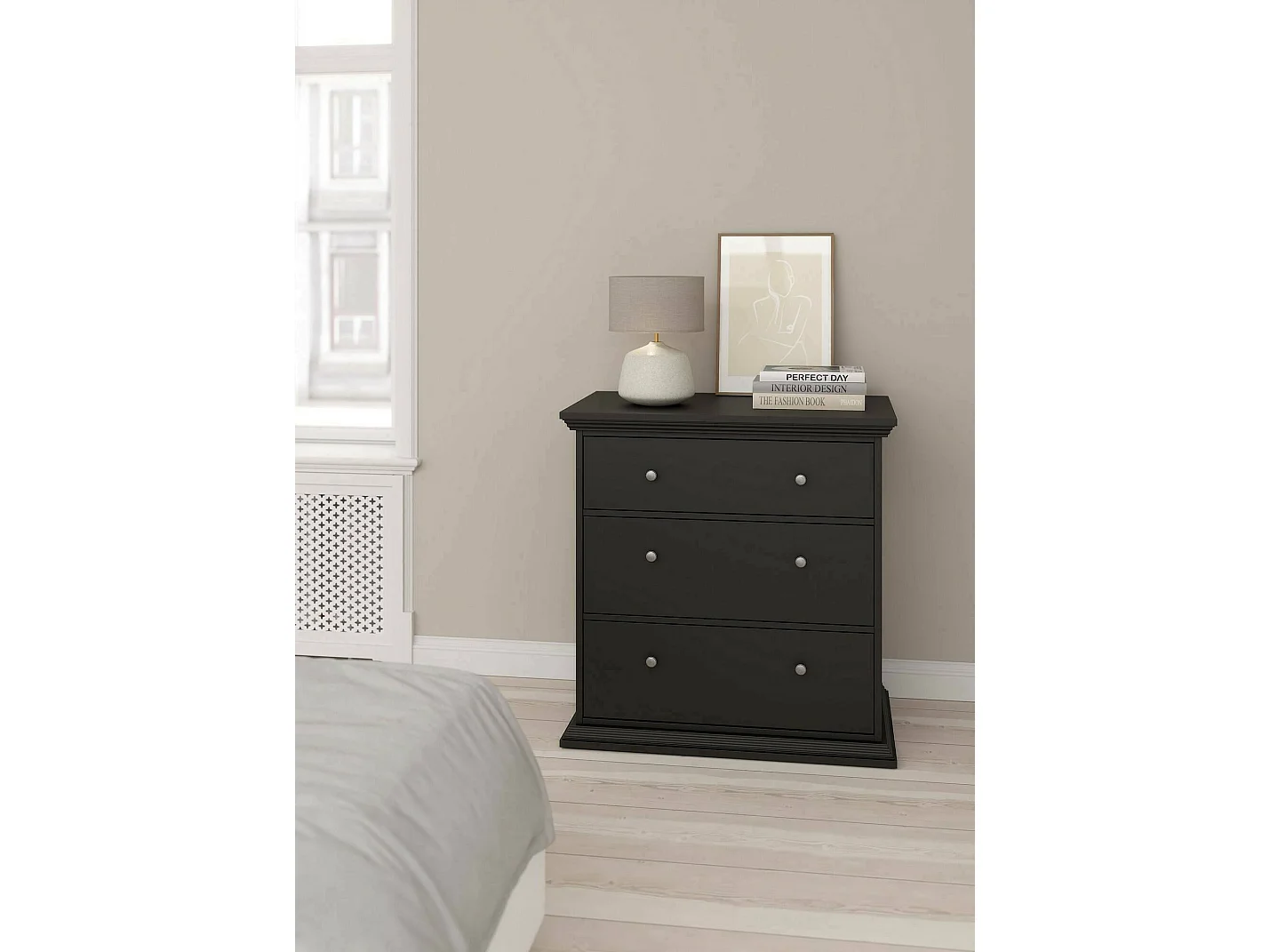 Commode Drocch, Commode polyvalente, Commode de chambre, Meuble avec tiroirs, 86x52 h88 cm, Noir