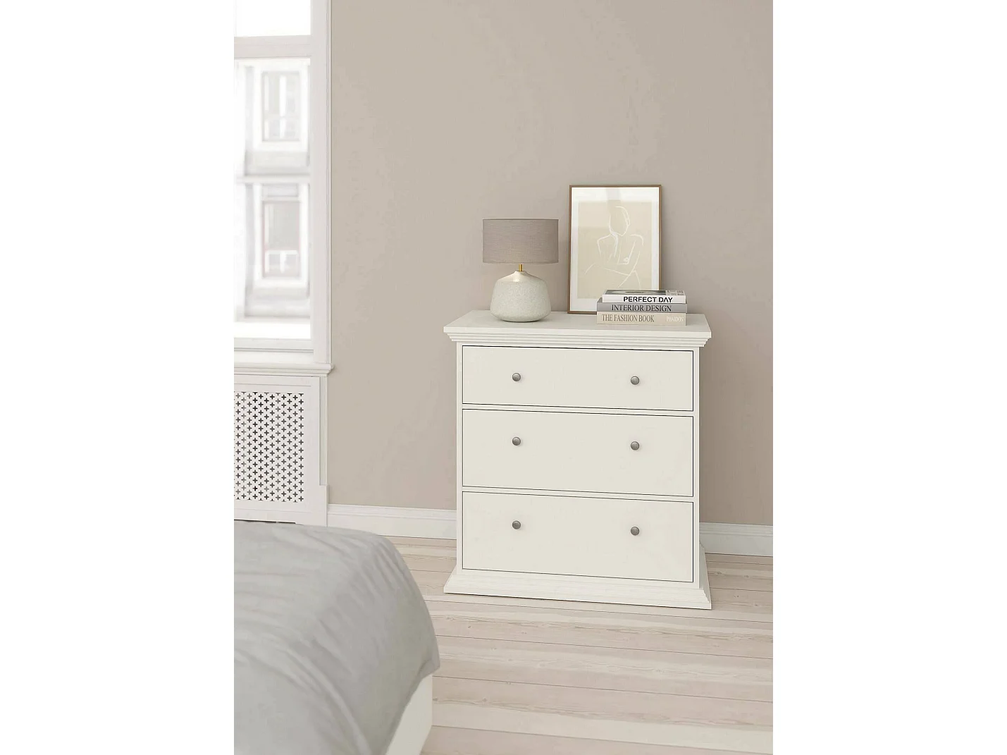 Kommode Drocch, Mehrzweckkommode, Schlafzimmerkommode, Schrank mit Schubladen, 86x52 h88 cm, WeiÃŸ