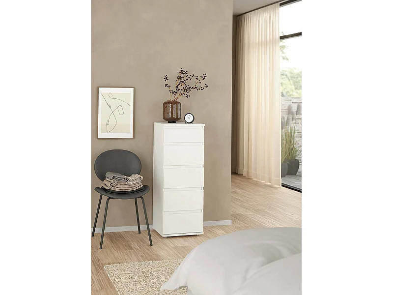Commode Driber, Commode polyvalente, Commode de chambre, Meuble avec tiroirs, 40x40 h107 cm, Blanc