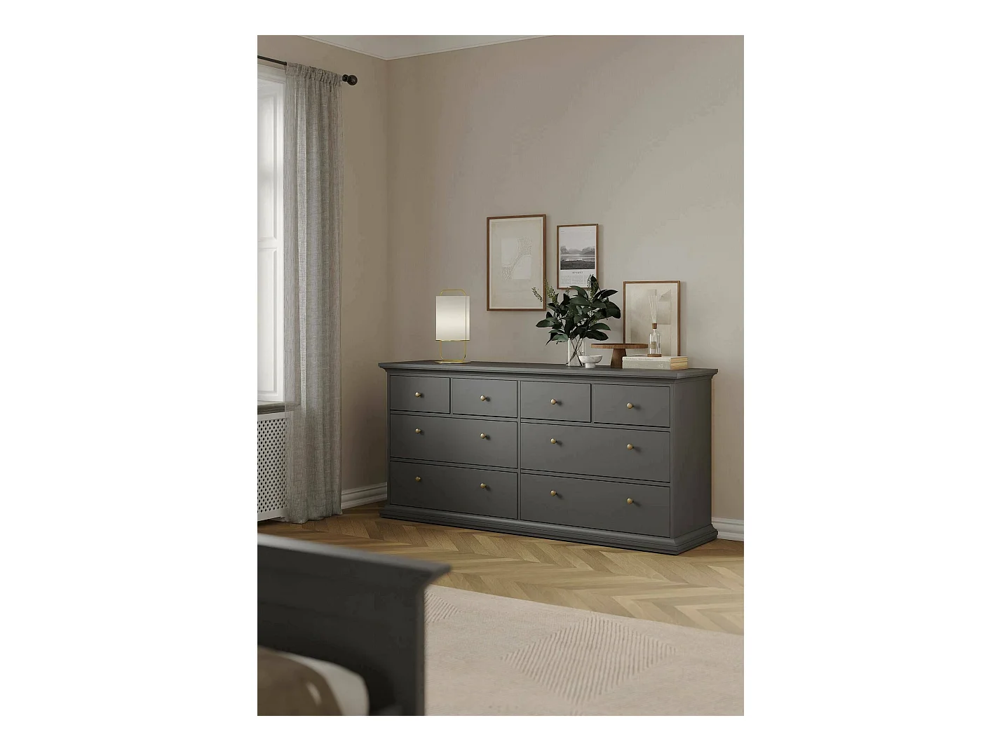 Commode Drinaud, Commode polyvalente, Commode de chambre, Meuble avec tiroirs, 183x49 h87 cm, Gris