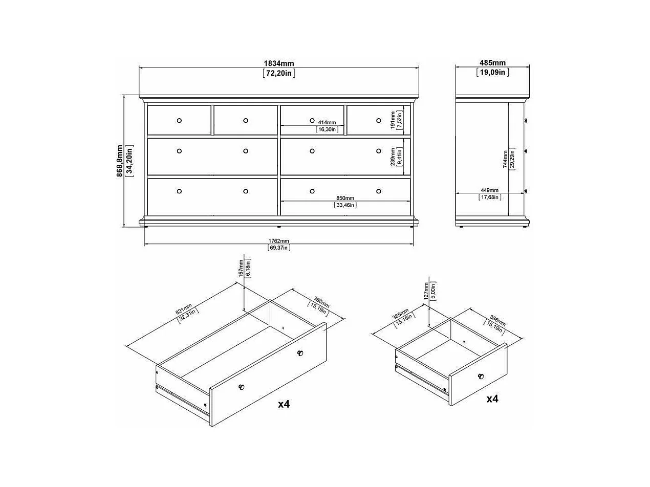 Commode Drinaud, Commode polyvalente, Commode de chambre, Meuble avec tiroirs, 183x49 h87 cm, Gris