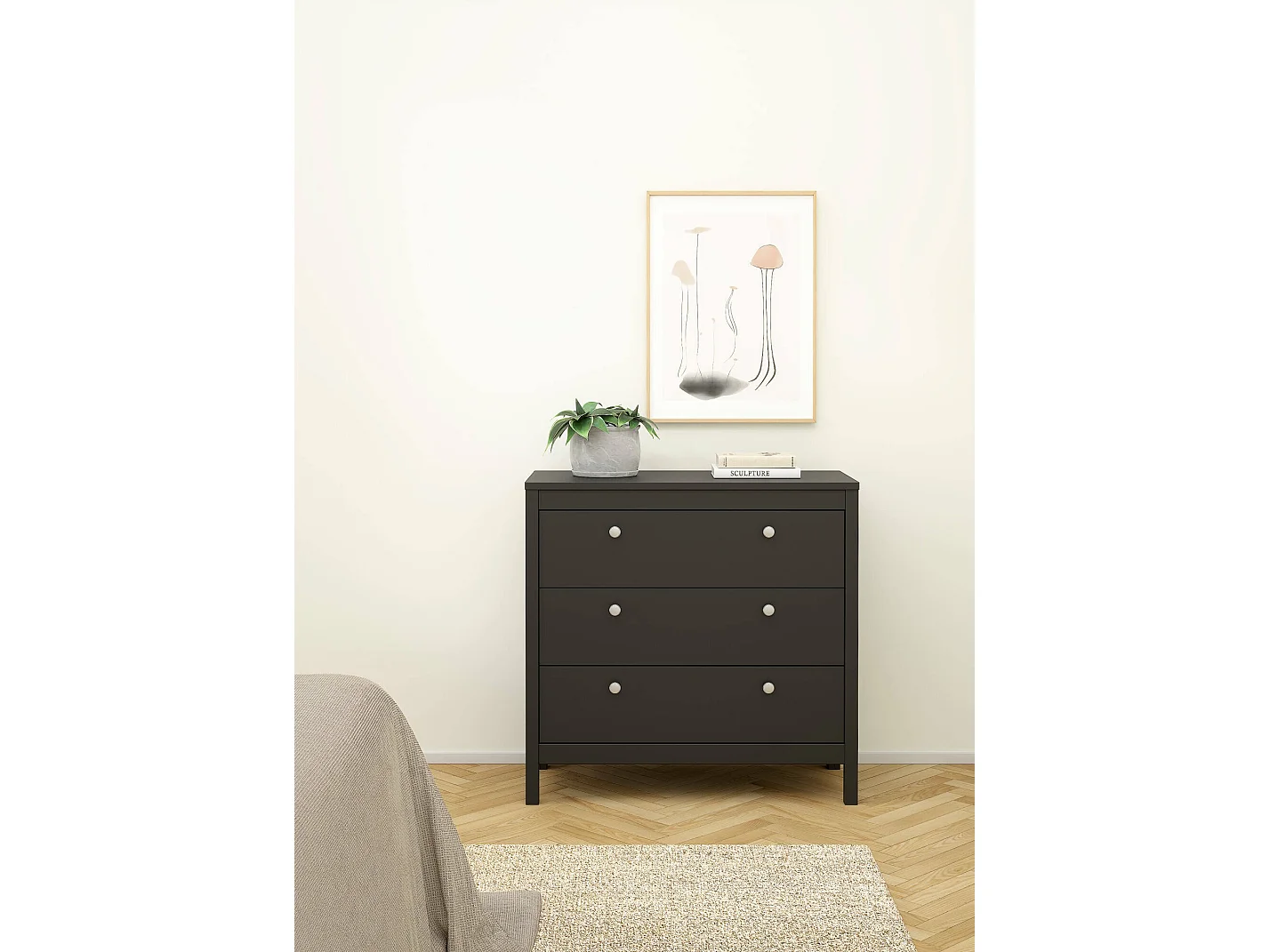 Dmora - Cassettiera Sagar, 82x38 h80 cm, Nero