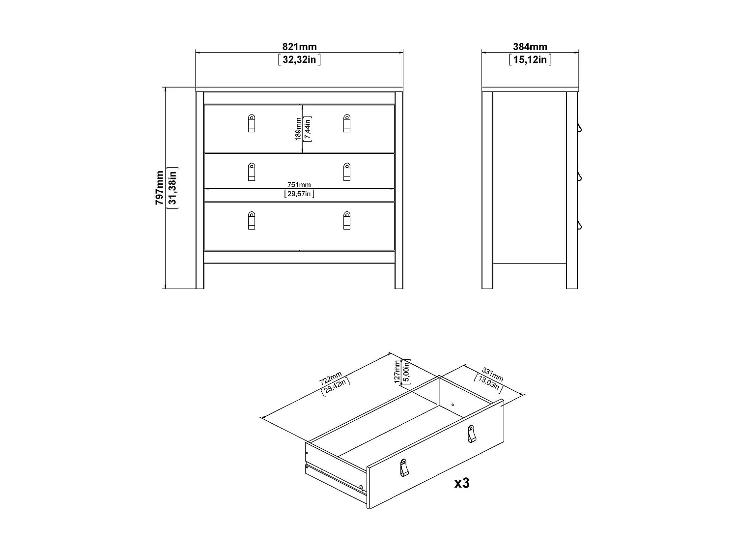 Drobbiat ladekast, Multifunctionele ladekast, Slaapkamerdressoir, Kast met lades, 82x38 h80 cm, Zwart