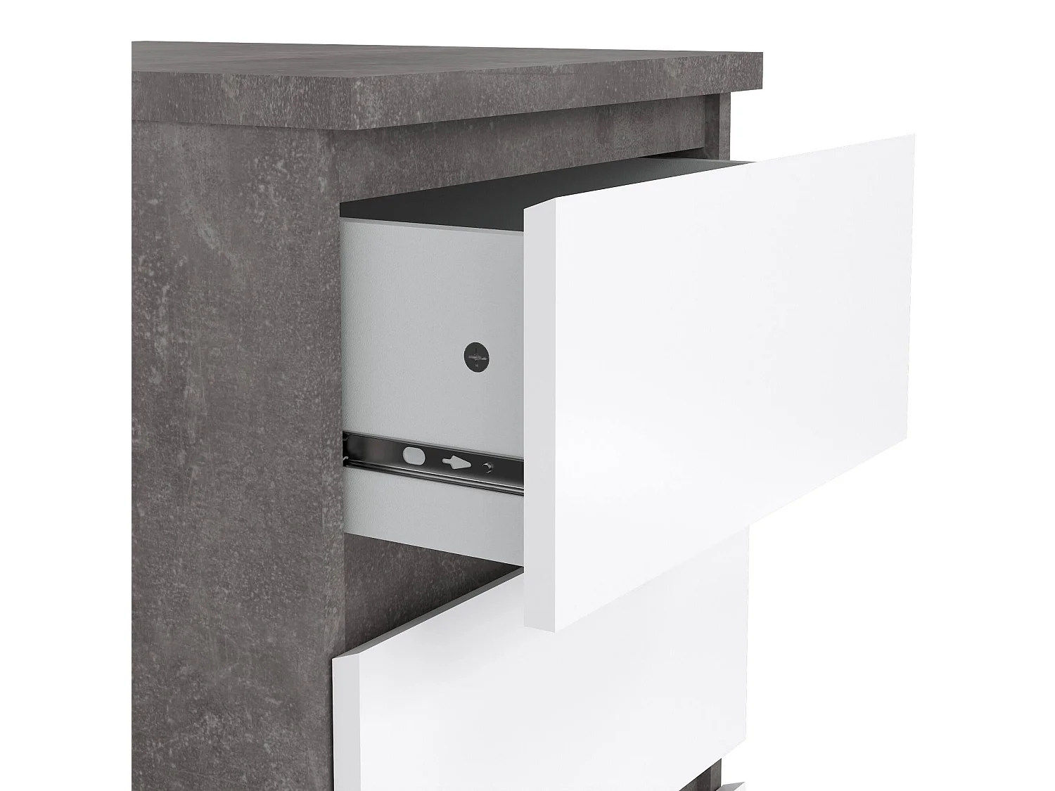 Drepett ladekast, Multifunctionele ladekast, Slaapkamerladekast, Kast met lades, 50x40 h70 cm, Cement en Wit