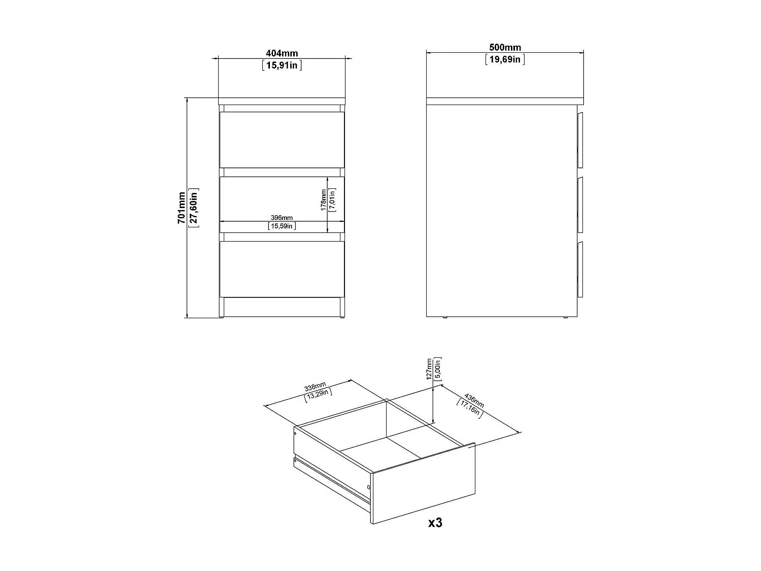 Commode Drepett, Commode polyvalente, Commode de chambre, Meuble avec tiroirs, 50x40 h70 cm, Ciment et blanc