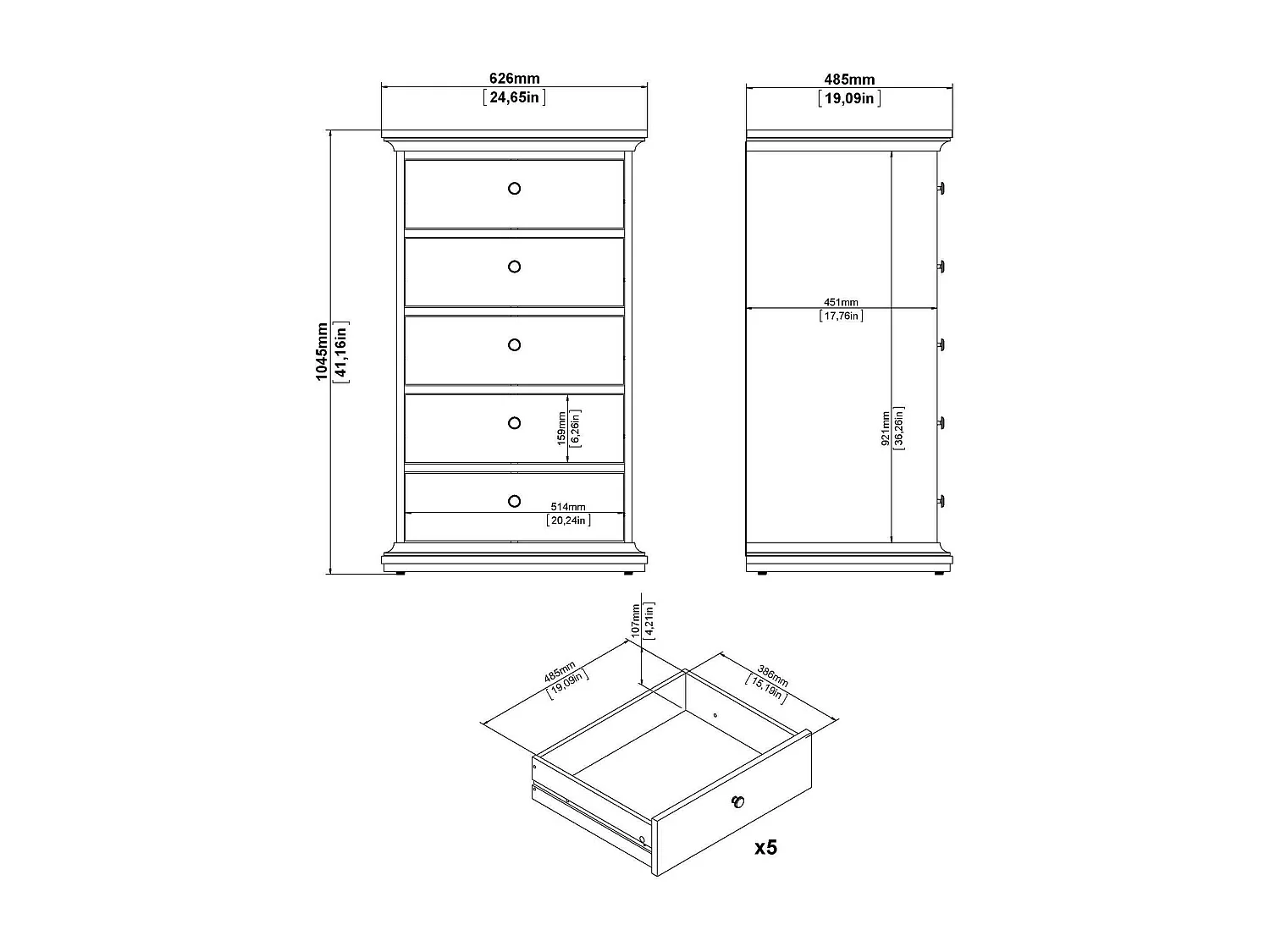 Commode Dricci, Commode polyvalente, Commode de chambre, Meuble avec tiroirs, 63x49 h105 cm, Gris