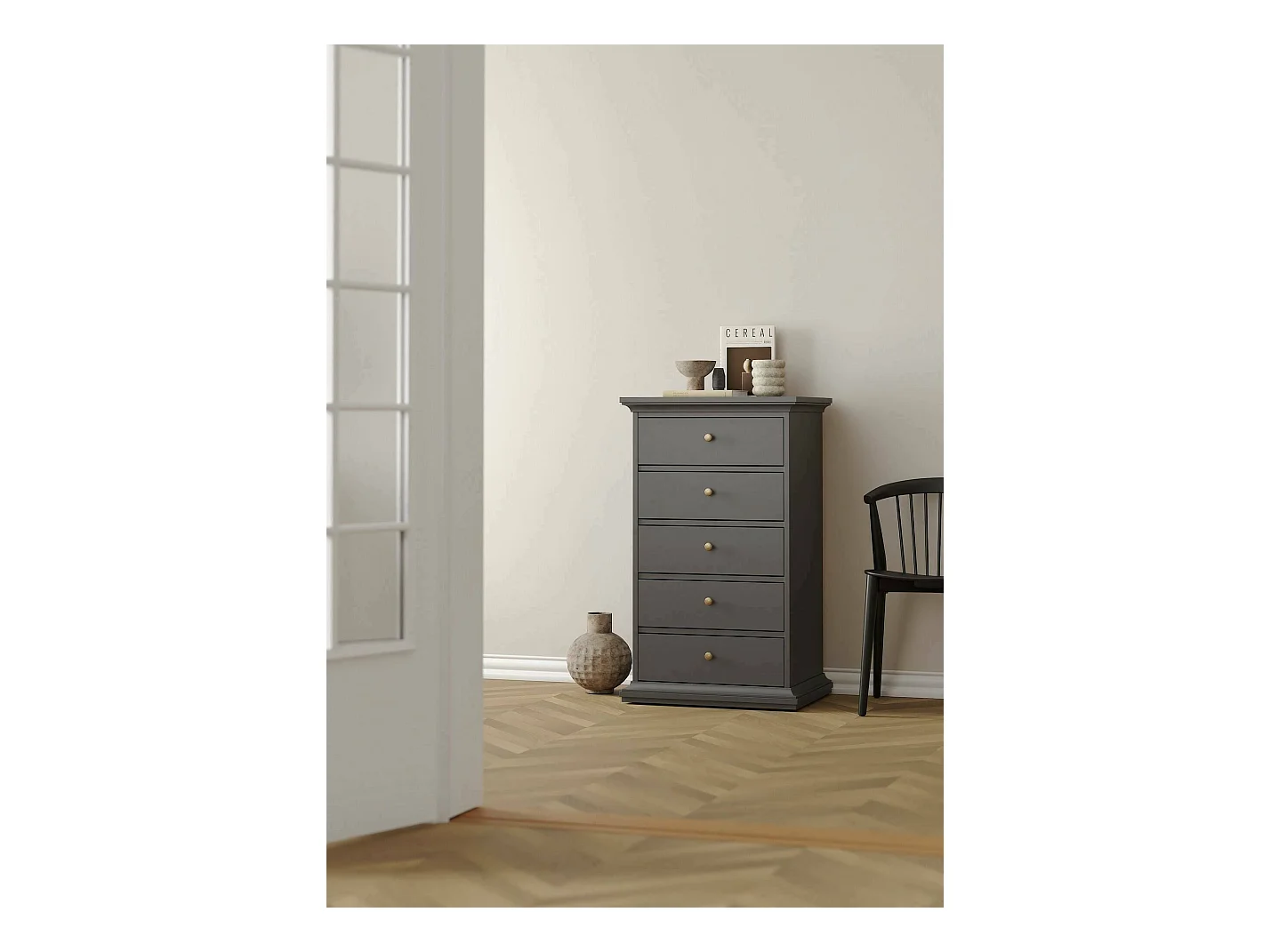 Commode Dricci, Commode polyvalente, Commode de chambre, Meuble avec tiroirs, 63x49 h105 cm, Gris