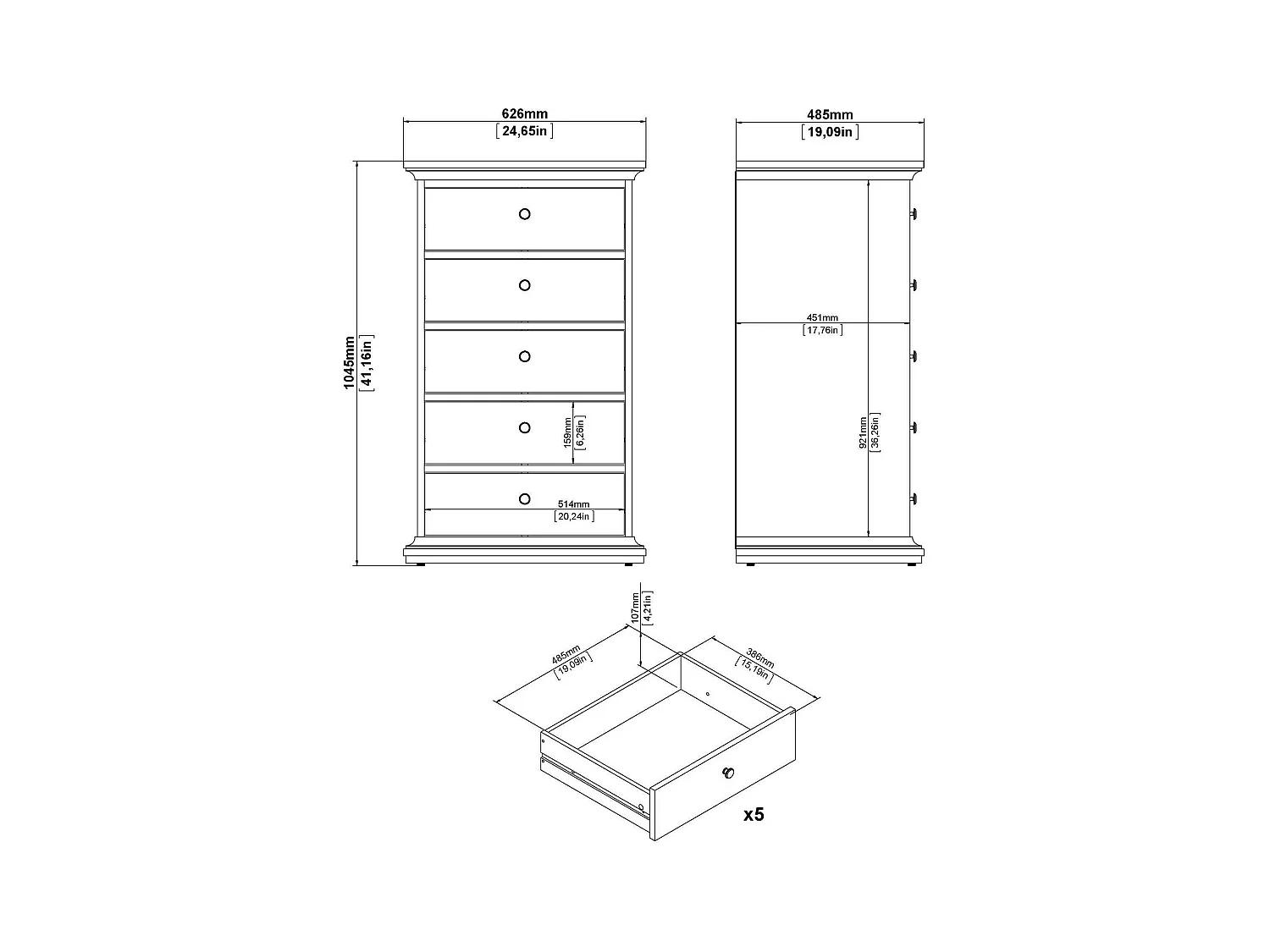Commode Dricci, Commode polyvalente, Commode de chambre, Meuble avec tiroirs, 63x49 h105 cm, Gris