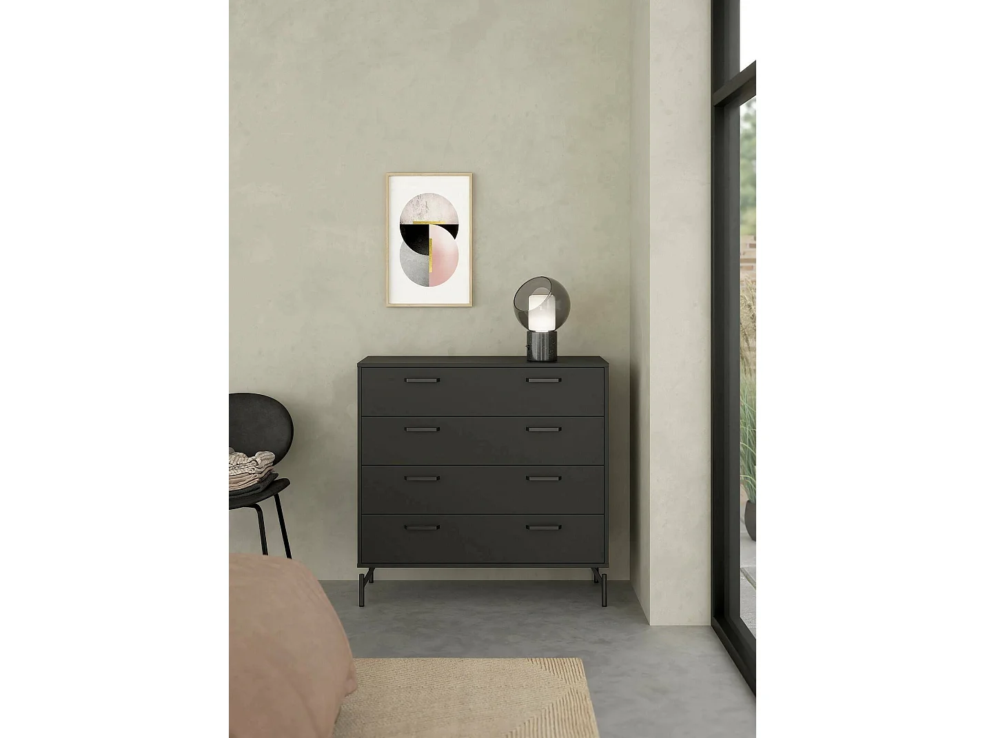 Commode Drinald, Commode polyvalente, Commode de chambre, Meuble avec tiroirs, 99x40 h96 cm, Noir