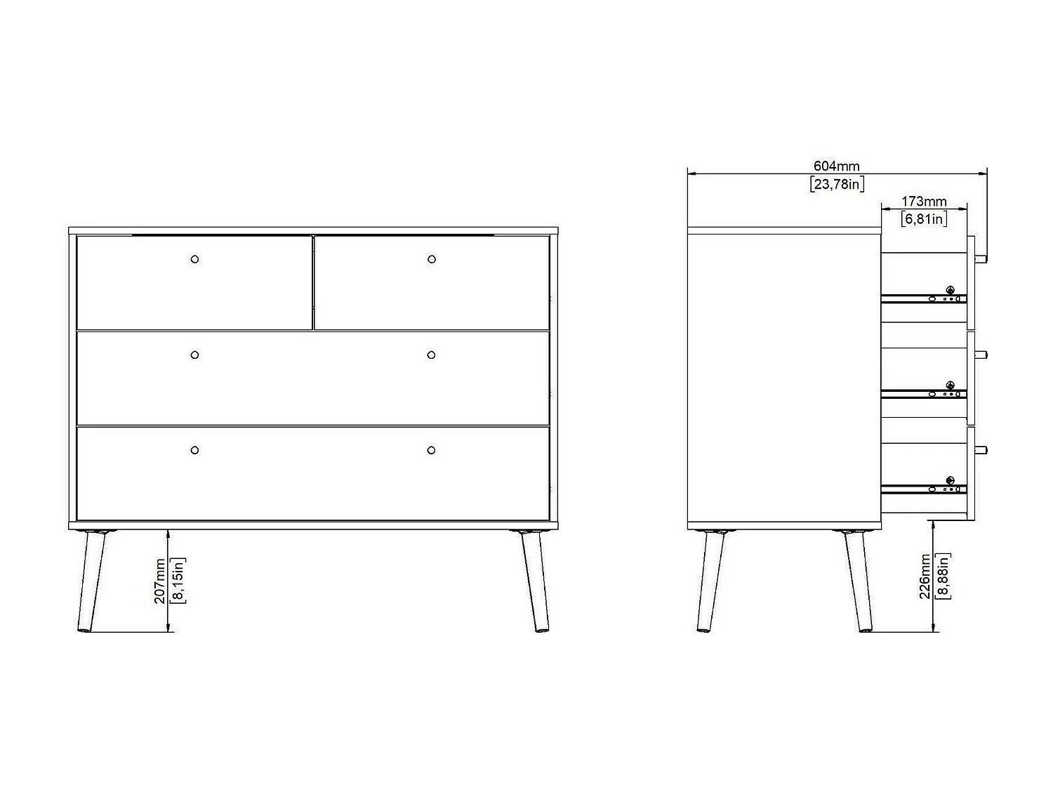 Dromol ladekast, Multifunctionele ladekast, Slaapkamerdressoir, Kast met laden, 99x39 h82 cm, Wit