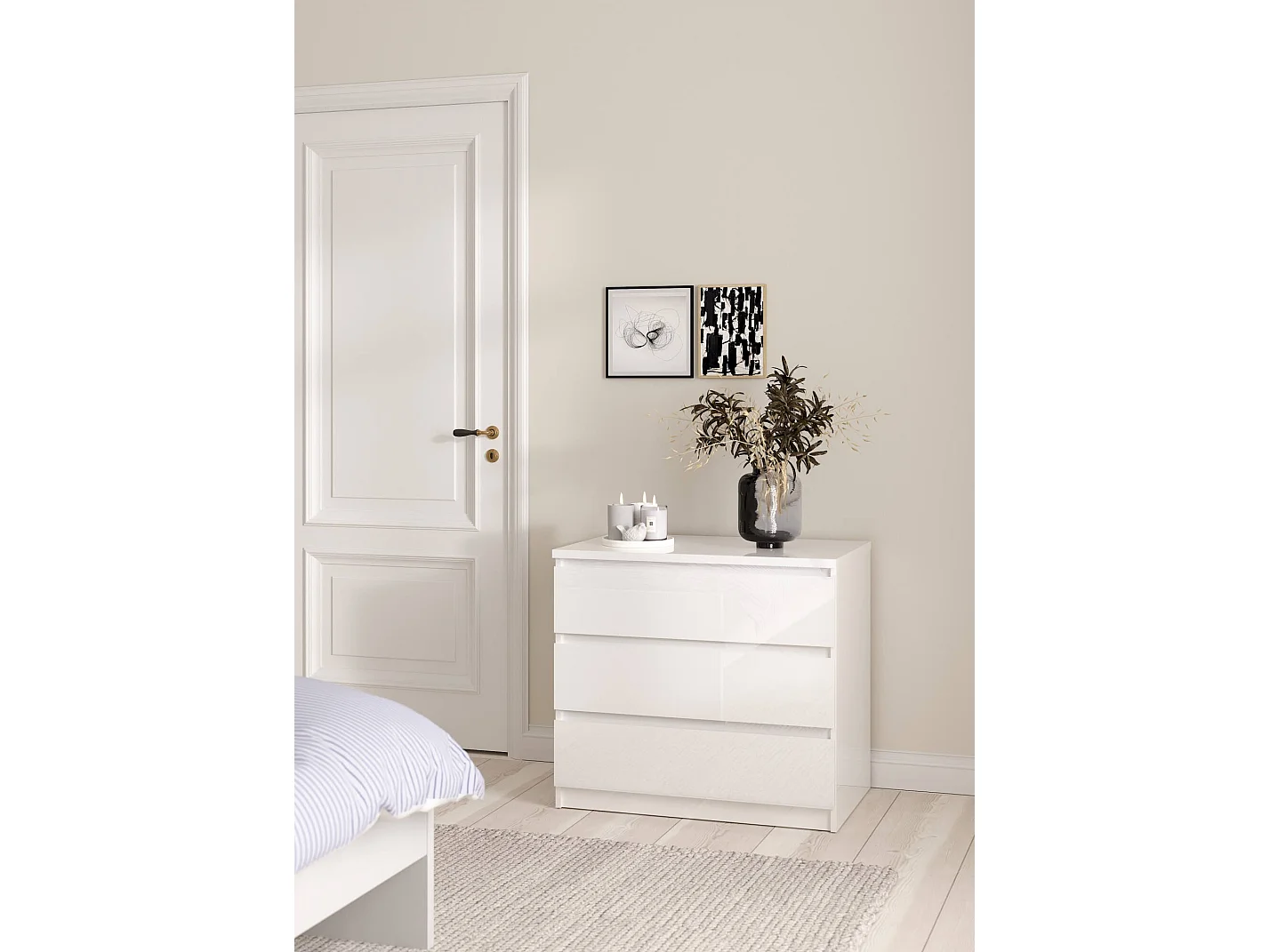 Commode Drocc, Commode polyvalente, Commode de chambre, Meuble avec tiroirs, 77x50 h68 cm, Blanc