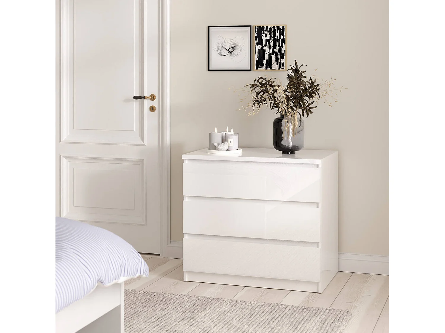 Commode Drocc, Commode polyvalente, Commode de chambre, Meuble avec tiroirs, 77x50 h68 cm, Blanc