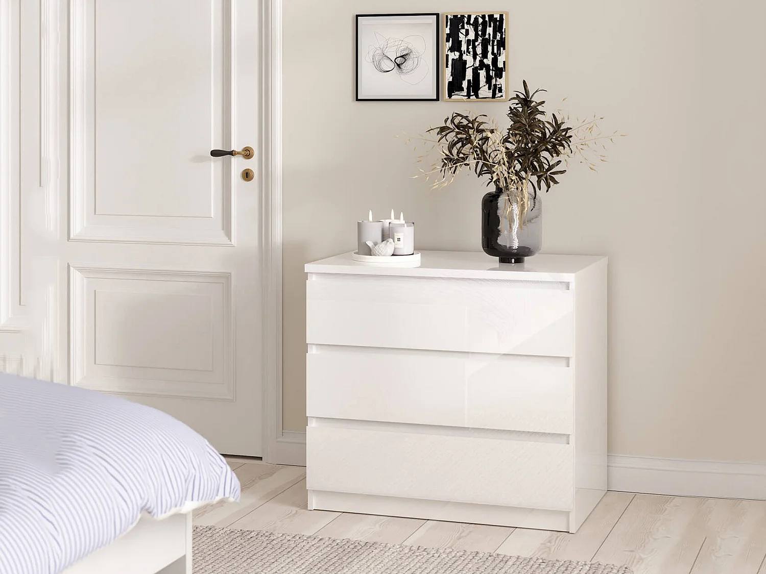 Commode Drocc, Commode polyvalente, Commode de chambre, Meuble avec tiroirs, 77x50 h68 cm, Blanc